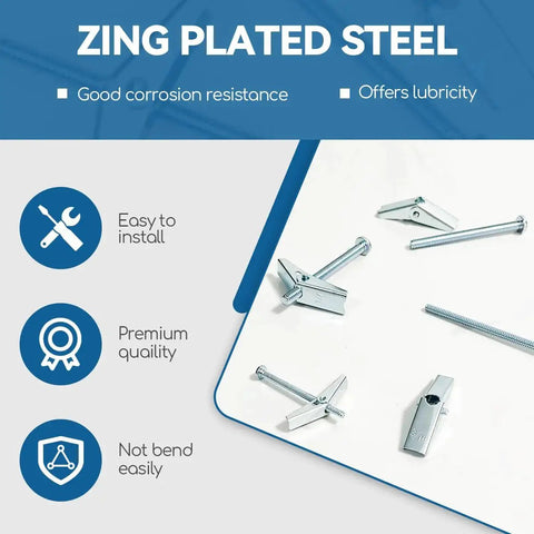 One Eighth Inch By Two Inch Toggle Bolts And Wing Nuts For Drywall Hanging Heavy Items Zinc Plated Carbon Steel Rust Resistant