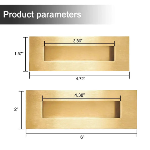 Recessed Finger Flush Pulls With Edge Pull For Pocket Doors, Closet Doors, Sliding Doors And Barn Doors, Stainless Steel Hardware In Gold Finish, 4.72 Inch Long, Rust Resistant, Pop Up Design For Easy Activation And Smooth Operation shown with product dimensions.