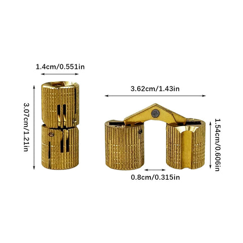 10Pcs Brass Hidden Barrel Hinges For Jewelry Boxes And Small Cabinets, 180 Degree Opening, Invisible Cabinet Hardware M14x31mm