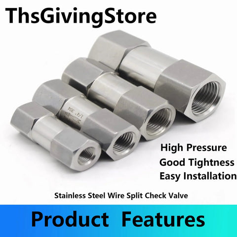 Set of four stainless steel G female-thread check valves, 1/8–1/2 inch, for water, oil and gas