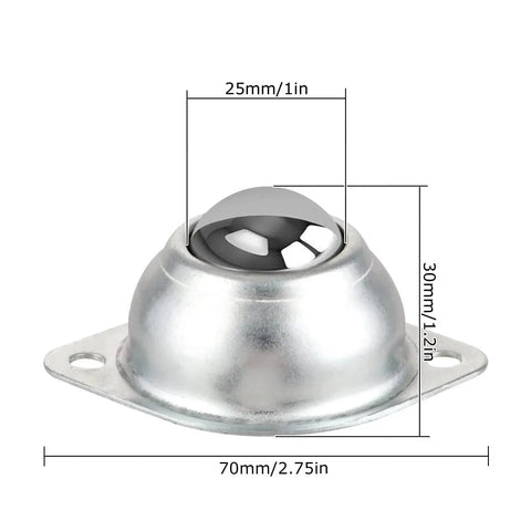 32-Piece 1 Inch Roller Ball Transfer Bearing Set With Flange Mounted Carbon Steel for conveyors, showing single unit dimensions