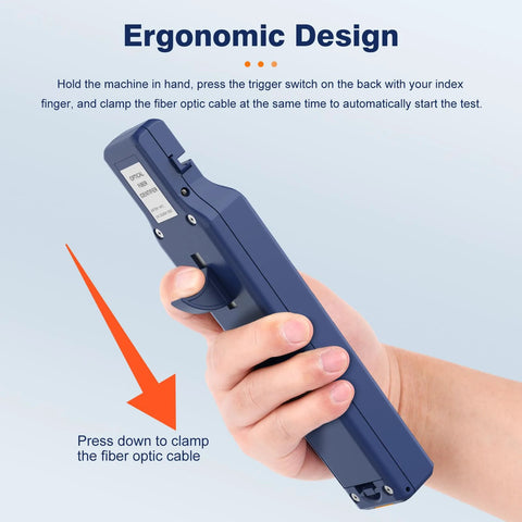 Blue handheld optical fiber identifier with built-in VFL, clamp lever, suitable for 0.25/0.9/2.0/3.0 fiber