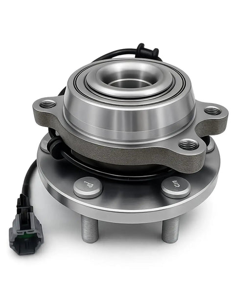 Front Wheel Bearing Hub Assembly Fits Nissan Frontier 2005 Through 2025, Pathfinder 2005 Through 2012, Xterra 2005 Through 2015, Suzuki Equator 2009 Through 2012, showing 6-lug bolts and ABS sensor, durable replacement for 4WD 4x4 vehicles.