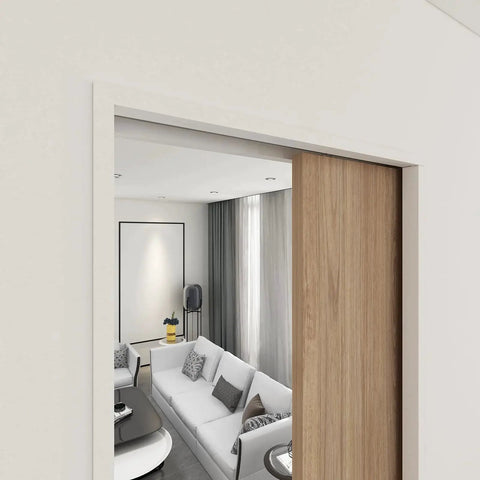 5.3 Foot Commercial Grade Pocket Door Hardware And Track Set For Sliding Doors in living room, wood door partially closed