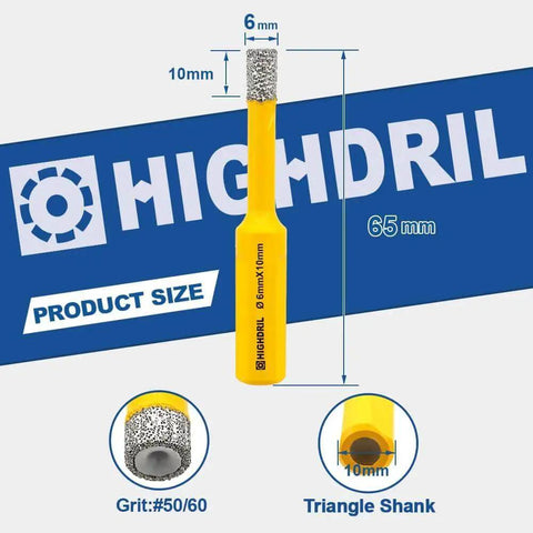 Dry Diamond Core Drill Bit Set, 6mm 1/4 Inch Vacuum Brazed Diamond Core Bits With Triangle Shank, 5 Pieces, product size label