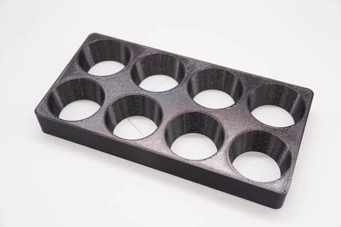 Black 3D printed composite Storage Organizer Rack Tray for ER40 Collet CNC Milling Chuck Holder Lathe with eight slots.