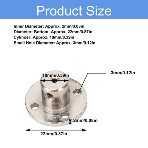 Flange coupling connector, steel, 2 mm inner diameter, 22 mm outer diameter, 10 mm height, silver