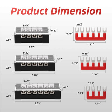 Image showing product dimensions of 15A Screw Terminal Block 4P 5P 6P Dual Row Covered 600V Pre Insulated Barrier Strips with wiring strips