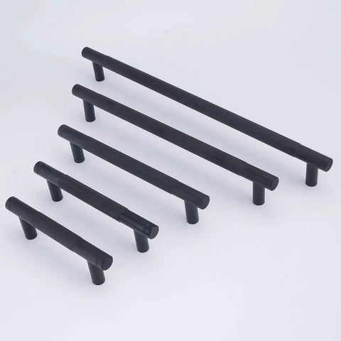 10 Pack 5 Inch Matte Black Kitchen Cabinet Handles Knurled Cabinet Pulls For Cabinets And Drawers Durable Metal Construction Center To Center 5 Inches Overall Length 6.2 Inches Projection 1.3 Inches Corrosion Resistant in various sizes
