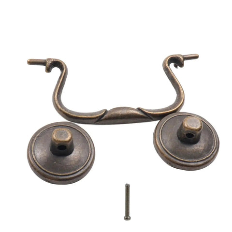 Set Of 6 Antique Bail Handle Drop Pulls With Screws In Vintage Bronze, Drawer Pulls And Cabinet Handles, 3.3 Inch Hole Centers