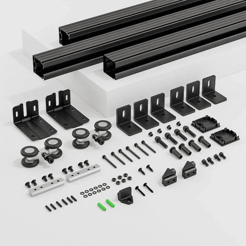 Six Foot Box Rail Sliding Barn Door Hardware Kit Aluminum Alloy Wall Mount Heavy Duty For Single Door Smooth Ball Bearing Rollers