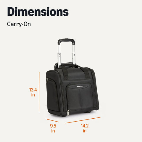 Underseat Carry On Luggage With Smooth Wheels And Sturdy Handle 14 Inch Rolling Travel Bag Black with dimensions 13.4x14.2x9.5 in.