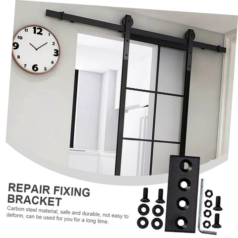 Beefy Barn Door Track Connector And Splice Plates, Solid Mending Plates, Flat Straight Brackets for Seamless Track Joints, shown installed.