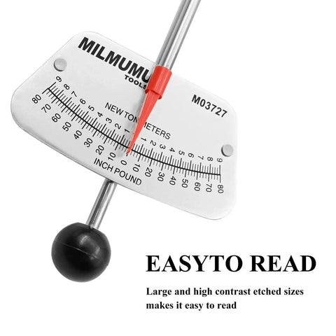Quarter Inch Drive Beam Torque Wrench Dual Direction Precision Instrument scale display, SAE and metric readings, easy to read.
