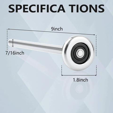 2-Pack 9 Inch Long Stem Steel Garage Door Rollers For 2-Inch Track, dimensions detailed, heavy-duty commercial grade