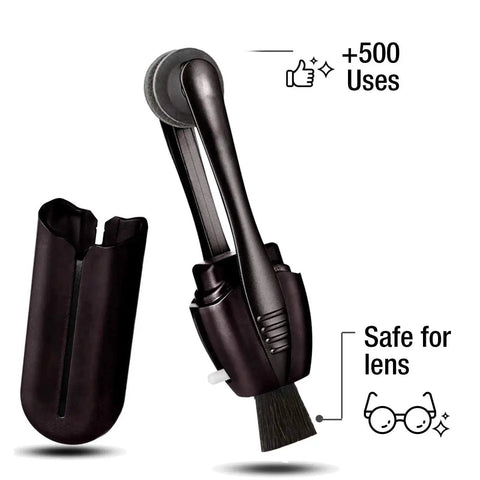 Portable Carbon Microfiber Eyeglass Cleaner 3 Pack With Sunglasses Brush shown with cover and brush visible, safe lens cleaning.