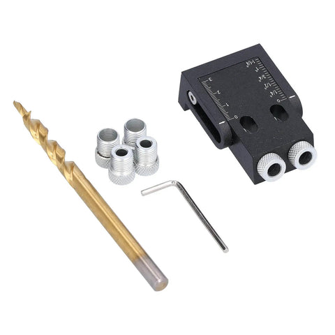 Pro Grade 39 Piece Pocket Hole Jig Kit With 15 Degree Oblique Drill Angle Aluminum Alloy Construction, including drill and positioner