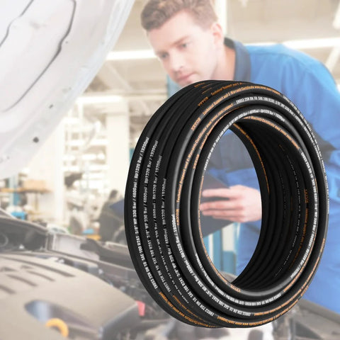 Hydraulic hose 3/8 in x 100 ft, 4800 psi, steel-braid reinforced black rubber hose by Amazon
