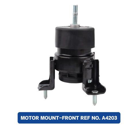 Front view of motor mount A4203 from Engine And Transmission Mount Set For 2002 2006 Camry 2.4L And 2004 2008 Solara 2.4L