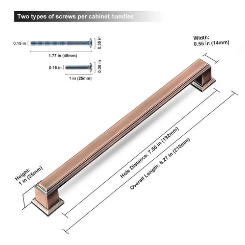 Dimensions of 7 And A Half Inch Antique Copper Cabinet Pulls Handles Solid Zinc Alloy Square Drawer Pulls for kitchen cabinets