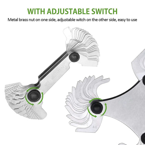 Stainless Steel Thread Pitch Gauge Set For Metric SAE Whitworth And British Standards, adjustable switch, metal brass nut