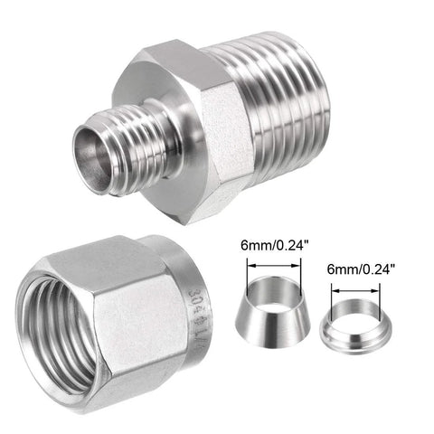 uxcell compression tube fitting, 1/2 NPT male x 1/4 in tube OD, double ferrules, 3-piece set, Amazon brand