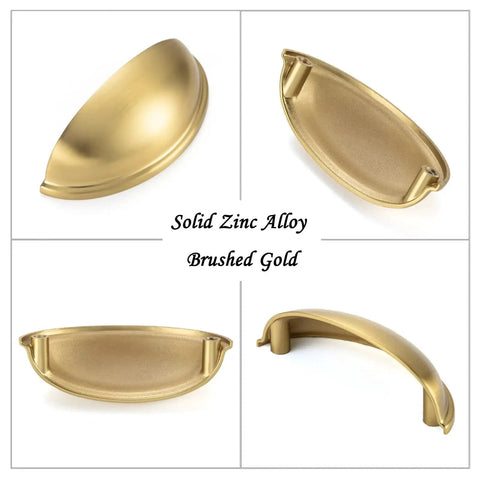Brushed Gold Cabinet Pulls 3 Inch Hole Centers Bin Cup Handles Pack Of 10 Zinc Alloy Rust Resistant For Cabinets Doors