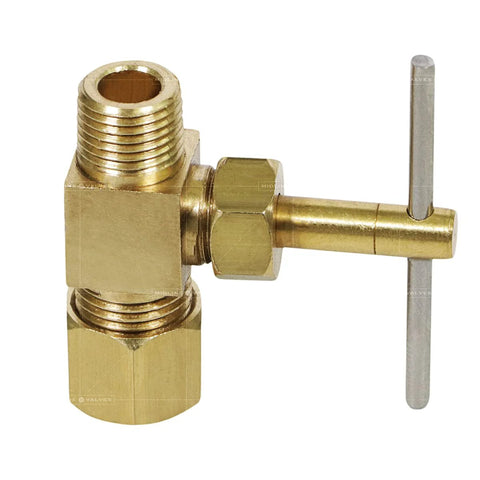 Brass lead-free needle valve, 1/4 in compression x 1/8 in MIP, straight with T-handle