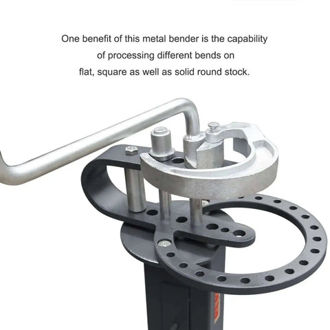 Close-up of Floor Type Compact Metal Bender with 38 Inch Stand showing die set for bending flat, square, and round stock.