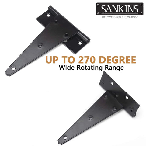 10 Inch T Strap Heavy Duty Door Hinges Black Tee Hinge For Wood Fences Gardens Barn Doors And Gates Rustproof 1/8 Inch Thick Steel