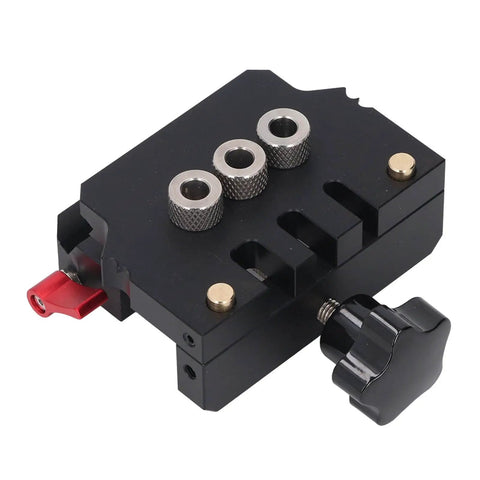Must Have Self Centering Doweling Jig Kit With Aluminum Alloy Machined Construction, features 3 drill bit slots.