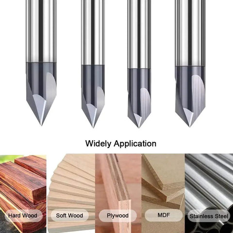 Carbide V Groove End Mills Set Four Pcs Pro Grade 3 Flute CNC Router Bits 60 Degree And 90 Degree TiAlN Coated Nano Carbide