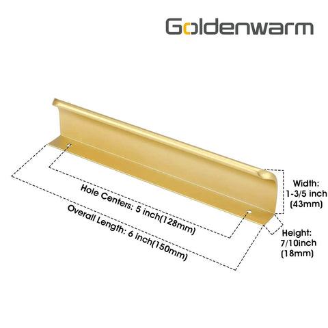 Diagram of 10 Pack 5 Inch Matte Gold Finger Pulls for Cabinets and Drawers with measurements and brushed brass finish.