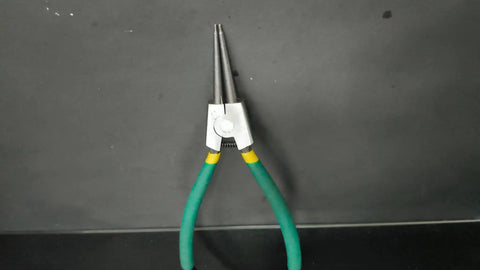 Front view of 4 Piece Snap Ring Pliers Set with 7 inch round nose C clamps for snap ring removal, durable steel construction.