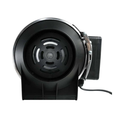 Front view of Three Inch Inline Booster Duct Fan With Speed Control, high flow ventilation, for kitchens and bathrooms, with metal clamps