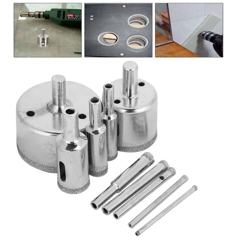 10 Piece Drill Saw Bits Set With Coated Core Bits For Glass Tile Ceramic Marble Porcelain Granite And More Pro Grade Performance Water Lubrication Required 3 To 50 Mm Sizes For Electric Drill