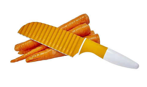 Stainless Steel Crinkle Cut Knife Wave Slicer For Veggies And Potatoes Large Crinkle Cutter For French Fries Easy And Fast Crinkle Cuts With Soft Grip Handle And Safety Cover Dishwasher Safe next to fresh carrots