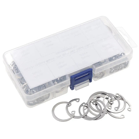 Internal Snap Ring Set 200 Pcs Stainless Steel 304 Metric Circlip Assortment Kit in box with 10 sizes shown
