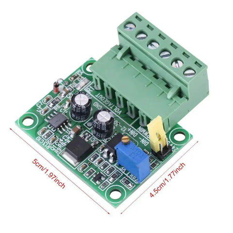 PWM To Analog Converter Module 0-10V Output For PLC And Industrial Control, accepts 5V or 24V PWM input, shown from top angle