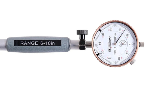 Dial Bore Gauge Set 6 To 10 Inches With 0.0005 Inch Graduations And 10 Inch Stem Length Model Ee20-5010 close-up view of gauge face and handle