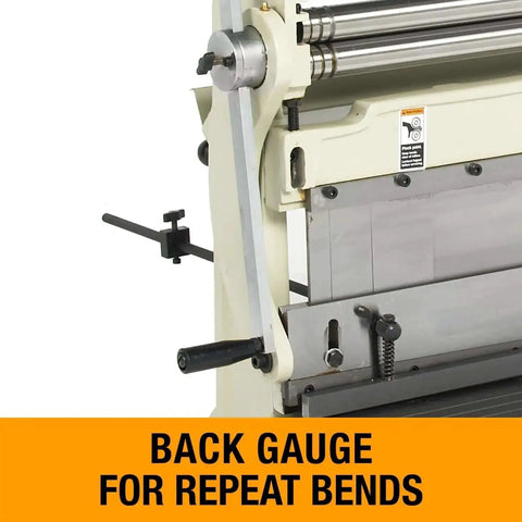 Back gauge of 30-Inch Shear Brake Roll for Metal Fabrication Pro Grade, 20-Gauge Mild Steel and 16-Gauge Aluminum
