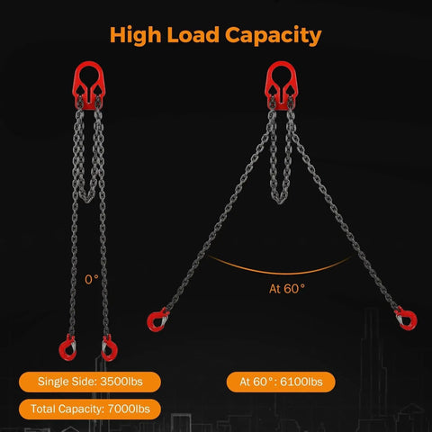 BEAMNOVA lifting chains with adjuster hooks, two-leg chain slings, 5/16 in x 10 ft, red hooks