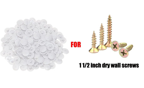 200 Pieces White Plastic Self Tapping Screw Cap Covers 7mm Diameter For Cabinets And Furniture Fittings shown beside screws