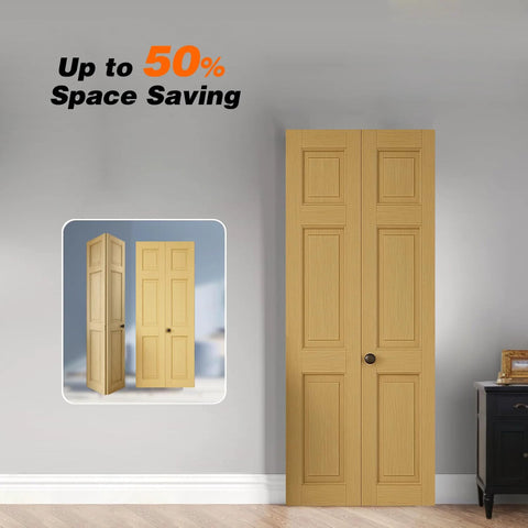 Unfinished Paneled Pine Bi-Fold Door 30x80 Inches For Closet And Interior Use With Hardware Kit And Handle Built Tough