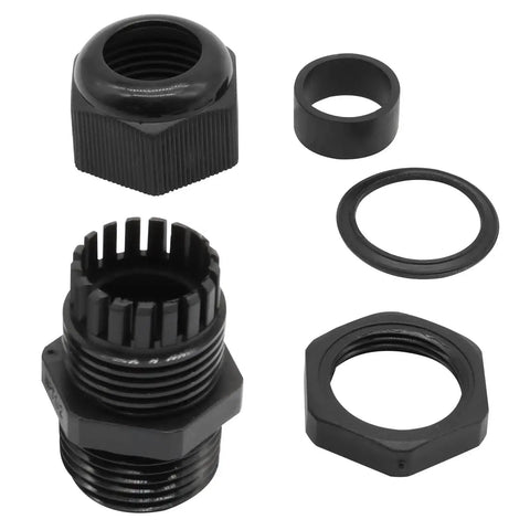 Rugged One Half Inch NPT Cable Glands Set in Black Nylon Waterproof Adjustable Strain Relief Cord Grips for Junction Boxes and Panels