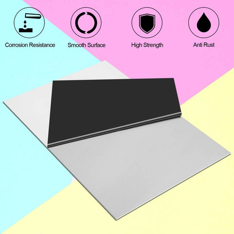 430 Stainless Steel Sheet Metal 8 By 12 Inch One Sixteenth Inch Thick Plate showing smooth surface and protective film