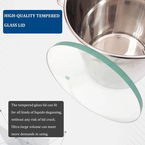 Close-up of tempered glass vacuum chamber lid with teal gasket beside stainless steel chamber
