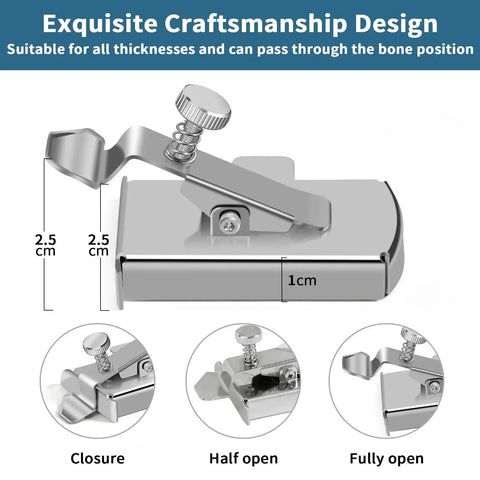 Front view of Amazon TIGARI magnetic seam guide for sewing machine with clip; metal, silver finish