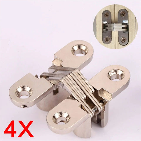 Concealed Cross Door Hinge 8x42mm Invisible Hinge 180 Degree Swing With Screws for wood doors and DIY projects, sleek design