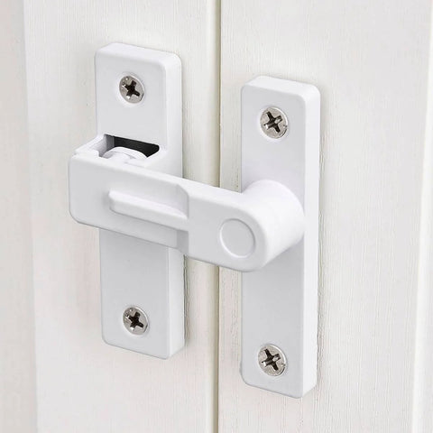 White Flip Barn Door Lock With 180 Degree Privacy Latch And Zinc Alloy Security Hardware installed on white door